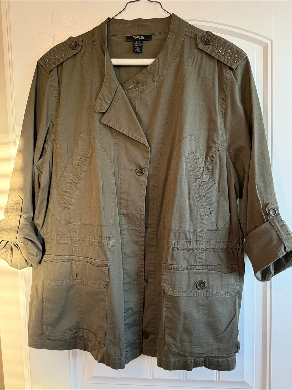 Style & Co. Olive Green Utility Jacket with Button Details